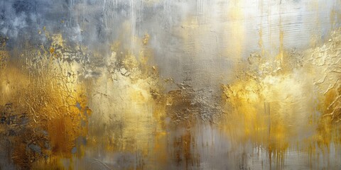 Abstract art painting with a golden silver texture background and light reflections on metal surface , abstract, art