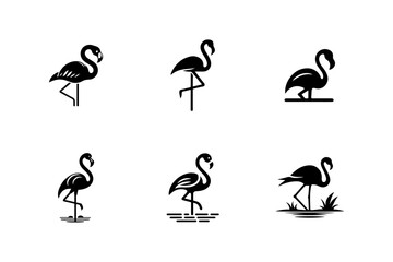 Set of Flamingo Silhouette vector illustration.