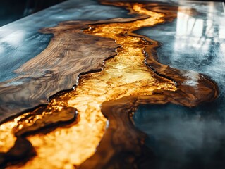 Wooden table with metal surface