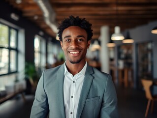 Obraz premium Portrait Attractive African young confident business man in business professional working office.