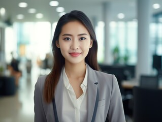 Fototapeta premium Portrait Attractive Asian young confident business woman in business professional working office