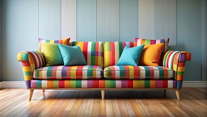 Vibrant and playful colorful sofa in a contemporary living room setting, Colorful, sofa, furniture, home, interior, room
