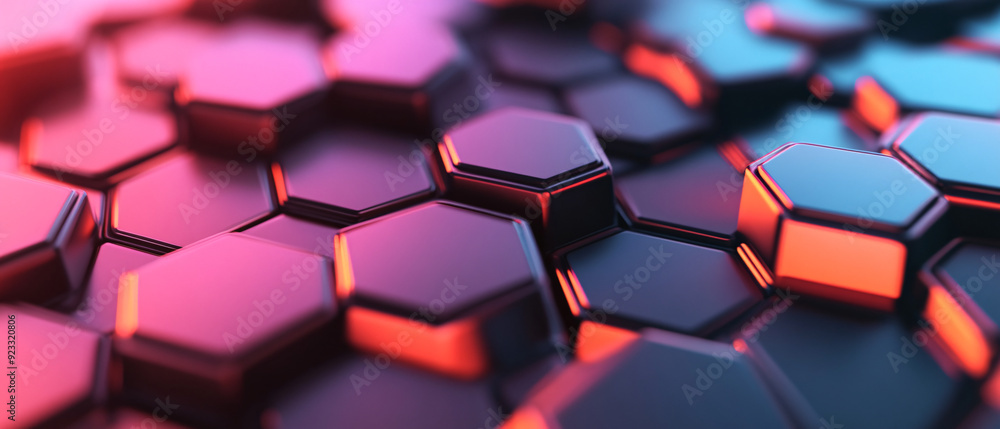Poster abstract hexagon pattern with neon lights futuristic technology background, abstract hexagon pattern