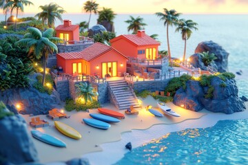 Tropical Island Getaway with Sunset and Kayaks