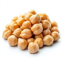Close up of heap of preserved chickpeas on an isolated white background