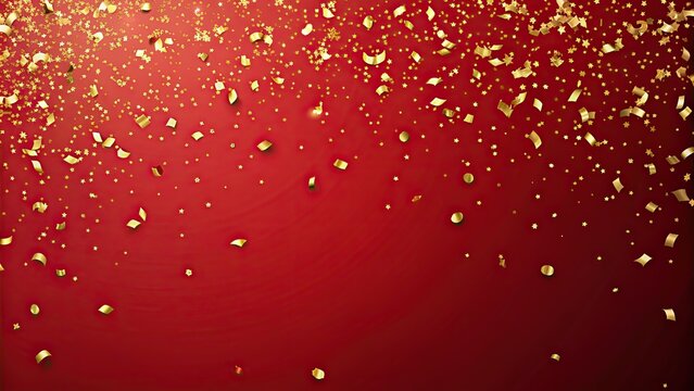Minimalist red background with elegant gold confetti and accents for festive occasions like Christmas