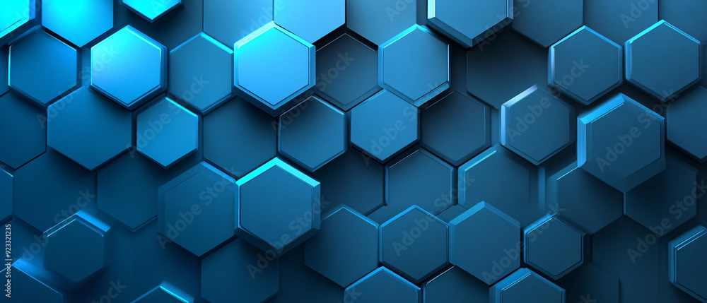 Poster abstract blue hexagon pattern background geometric shapes design, abstract blue hexagon pattern back