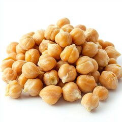 Close up of heap of preserved chickpeas on an isolated white background