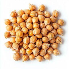 Close up of heap of preserved chickpeas on an isolated white background