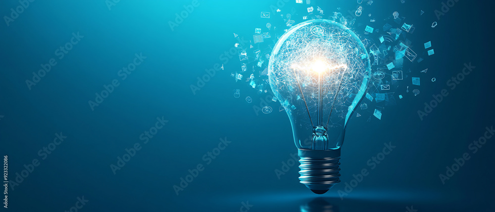 Poster Lightbulb with Digital Icons and Network Concept  Creative Innovation and Technology Concept, Lightbulb with Digital Icons and Network Concept  Creative Innov