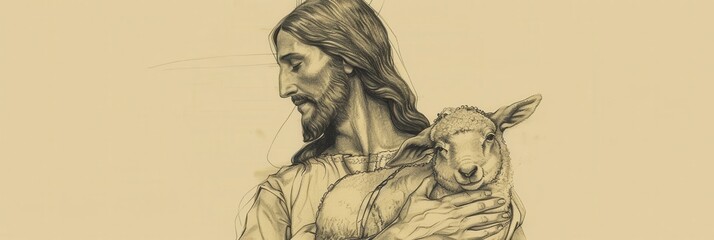 Jesus holding a lamb, a depiction of His role as the Good Shepherd, suitable for biblical illustration and spiritual content