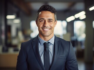 Portrait Attractive hispanic young confident business man in business professional working office