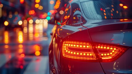 Close up of the tail lights and siren on a police car in traffic