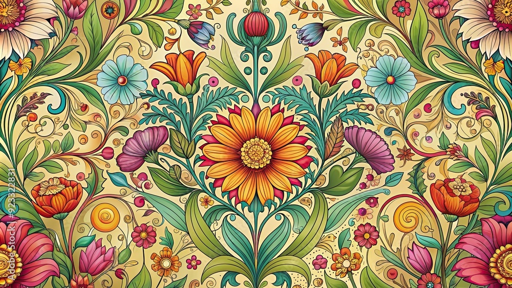 Canvas Prints intricate art nouveau style floral pattern featuring vibrant flowers and flowing lines, art nouveau,