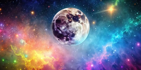 Moon and stars shining brightly in a colorful galaxy , night sky, astronomy, celestial, space, universe, stellar