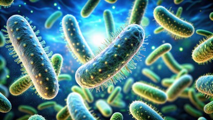 Fototapeta premium rendered of a bacteria, microorganism, cell, microscopic, science, biology, medical, healthcare, virus, pathogen, infection