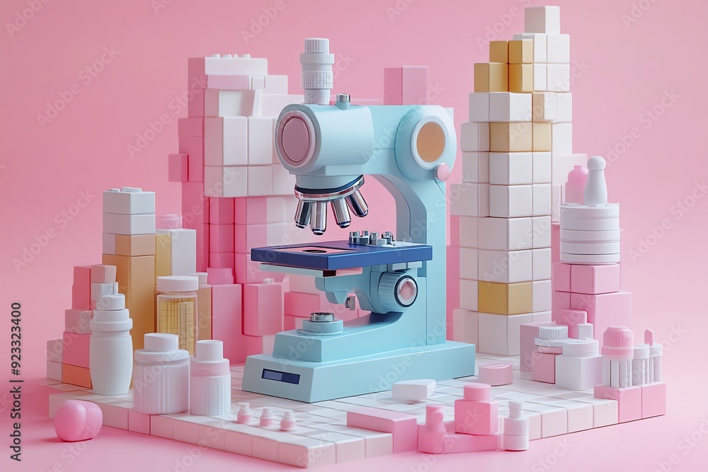 Poster Pastel Microscope with Abstract Structures.