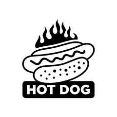 Hot dog logo vector illustration template black and white with fire