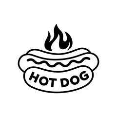 Hot dog logo vector illustration template black and white with fire
