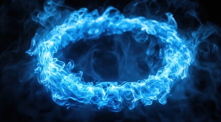 Glowing Blue Energy Ring With Smoky Effect On Dark Background