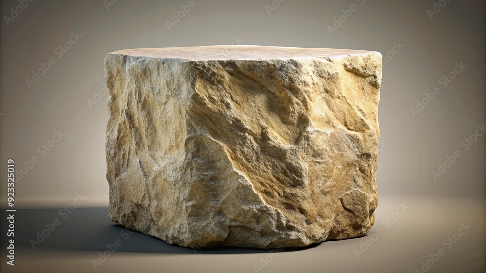 Poster rendering of a natural rock presentation pedestal for display or advertising purposes , rock, pedestal,rendering