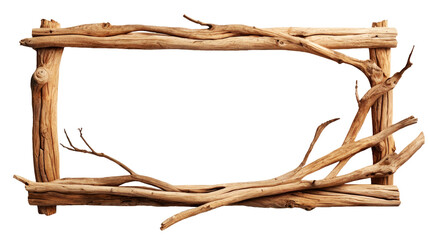 Frame of driftwood trees isolated on transparent and white background. Tree branch. PNG.