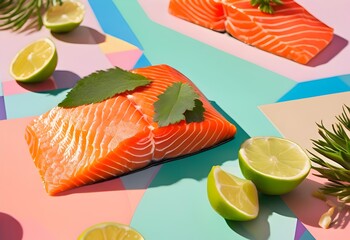 Elegant Salmon on a Plate on a Modern Minimalistic Background - Perfect for Restaurants, Cafes, and Home Decor
