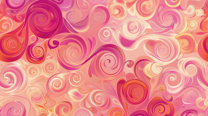 Abstraction in pink and burgundy tones: smooth curls mixed with peach shades create the illusion of fluidity and harmony. The image is filled with energy and tenderness.