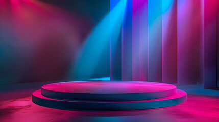 Neon light effects on the circular stage