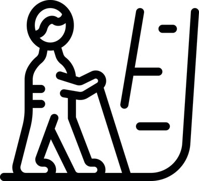 recommend clip art: Line art icon of a senior man going up an escalator while using a walking stick