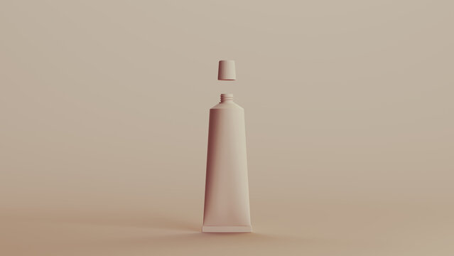 Toothpaste tube food paste tube ointment cream lotion personal care neutral monochrome beige background 3d illustration render digital rendering