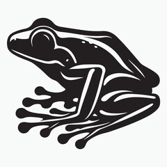 A side view of a frog, rendered in classic black and white, highlights the amphibian's unique form and captivating features. The simple yet elegant design evokes a s