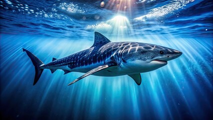Fototapeta premium Majestic deep blue sea predator swimming gracefully in its natural habitat, predator, deep sea, majestic