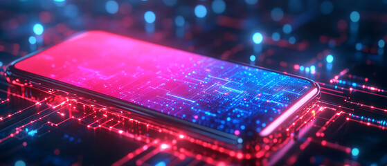 Futuristic Smartphone with Digital Circuitry and Glowing Lights