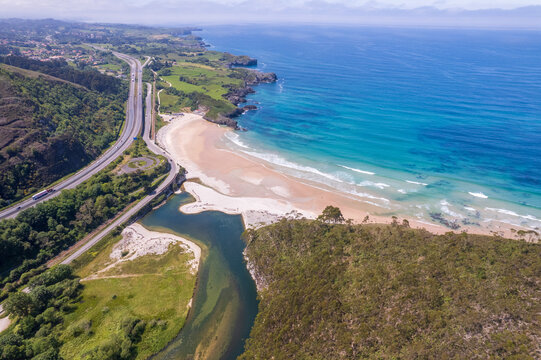 Aerial view of Playa de San Antol&iacute;n de Bed&oacute;n on north of Spain