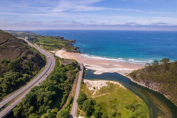 Aerial view of Playa de San Antolín de Bedón on north of Spain