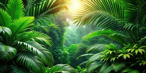 Tropical green leaves in the jungle , exotic, lush, vibrant, tropical, foliage, botanical, nature, environment, rainforest