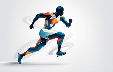 A silhouette of an athlete, in motion, telephoto lens, full of power, smooth lines, white background, sports aesthetics