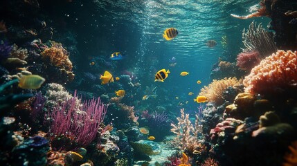 an underwater scene of a coral reef with fish