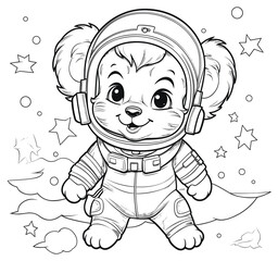 cute astronaut puppy for coloring kids book