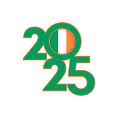 2025 banner with Ireland flag inside. Vector illustration.