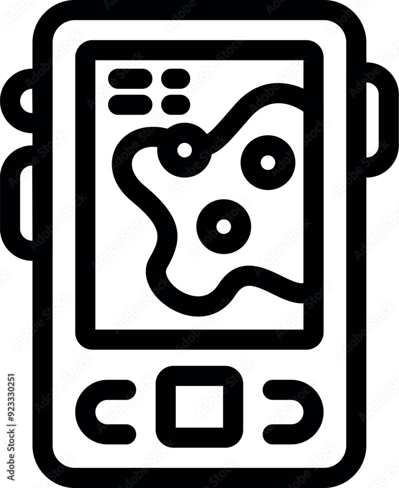 Poster simple gps device icon with a map and waypoints displayed on the screen, ideal for representing outd