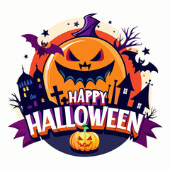 A design on a Halloween theme with text on white background silhouette vector illustration