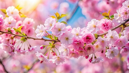 Soft pink Japanese cherry blossoms blooming in a spring garden , Sakura, flowers, spring, cherry blossom, pink petals, nature