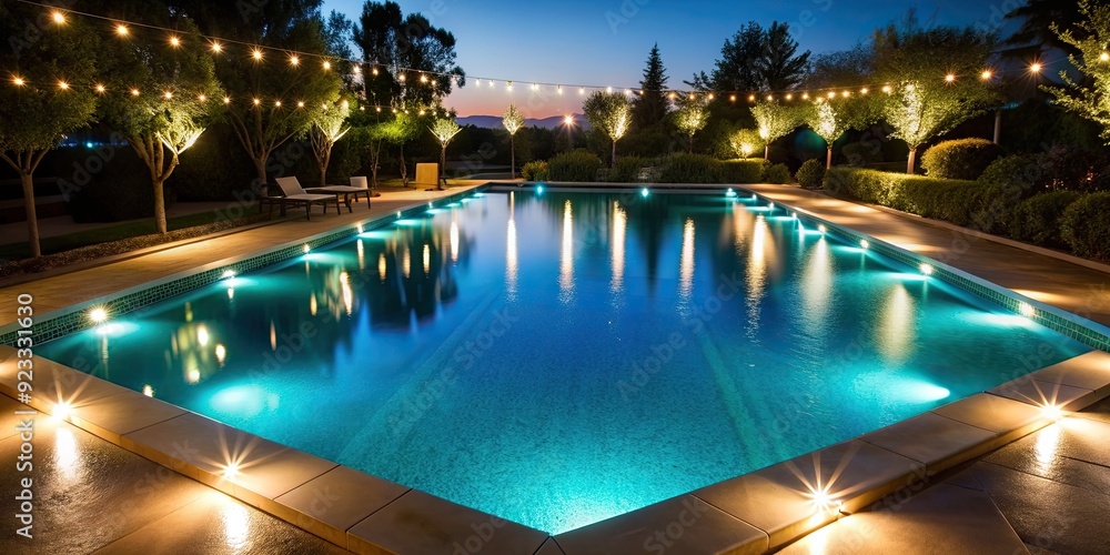 Canvas Prints Nighttime pool with glistening water and softly glowing lights, pool, night, swimming, serene, peaceful, relaxing