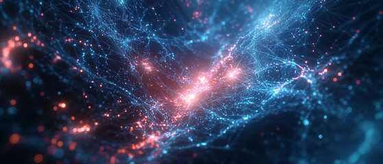 Abstract Digital Network with Glowing Connections and Particles