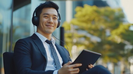 Fototapeta premium Business Man Listening to Music