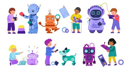 Robotic for kids characters in flat design