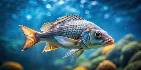 Fototapeta premium Rare marine fish with legs swimming underwater, marine life, underwater, fish, rare, legs, unique, ocean, sea creatures