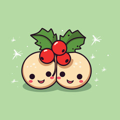 Illustration in a cute, cartoon style two anthropomorphic fruits with smiling faces